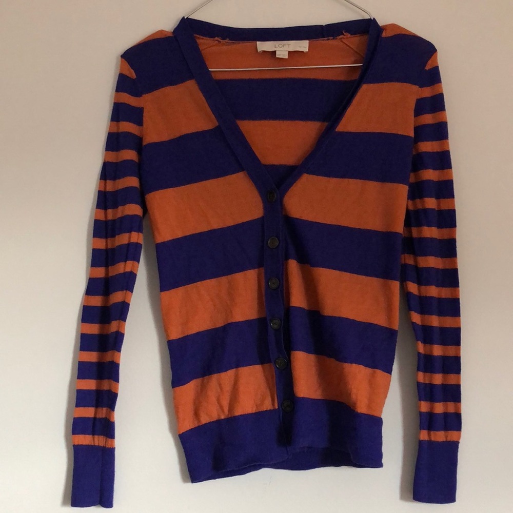 Ann Taylor | LOFT | Blue & Orange Striped Cardigan